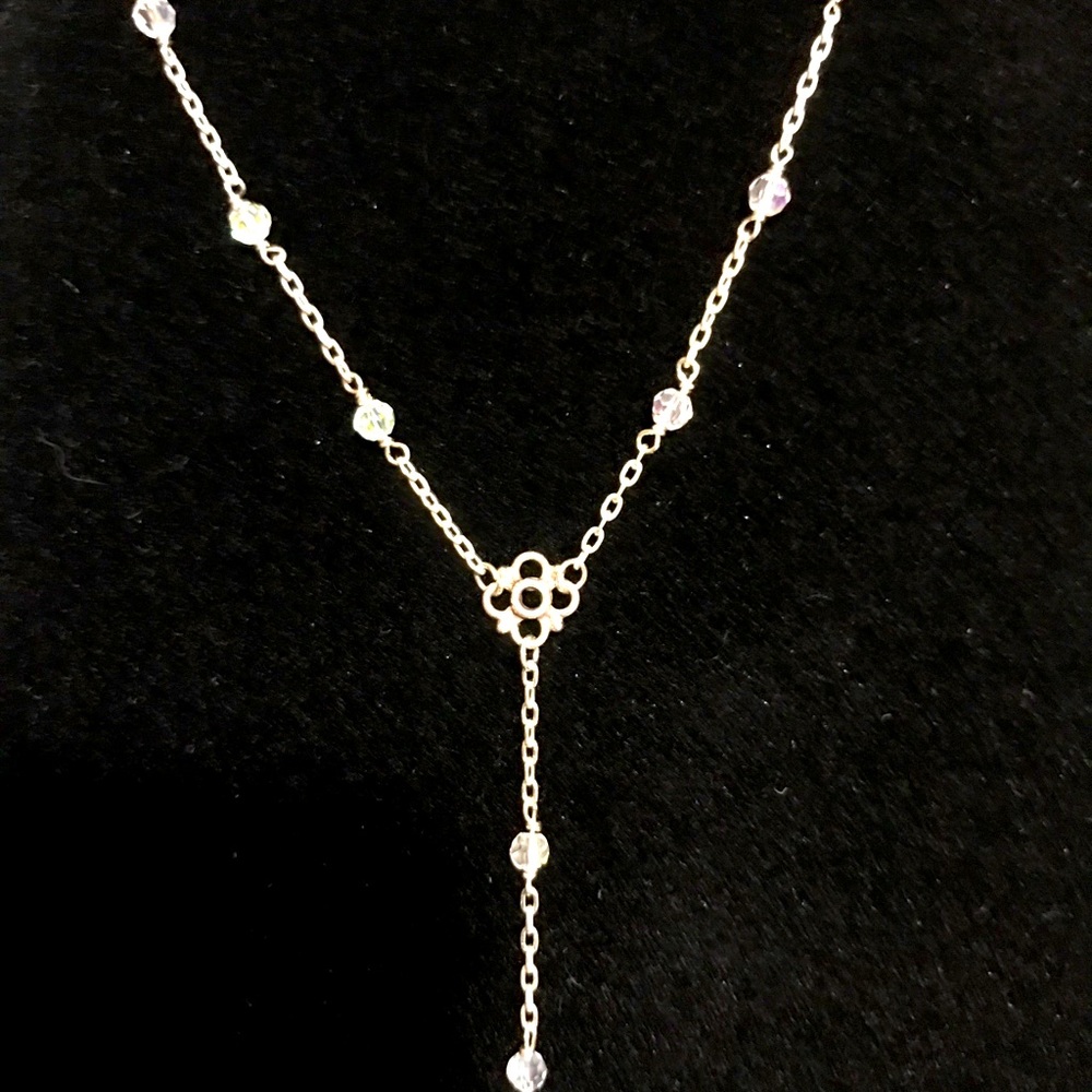 Sterling Silver Y Necklace with Swarovski Crystals